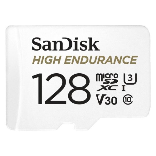 SanDisk MicroSD kártya - 128GB microSDXC High Endurance (100 MB/s, Class 10 U3, V30) + adapter