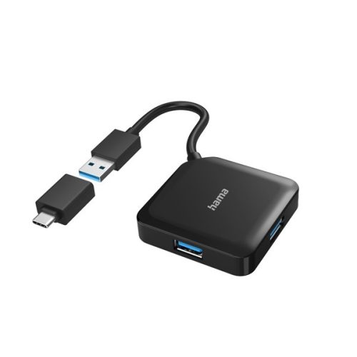 HAMA 200116, FIC USB 3.2 GEN1 HUB, 1:4 BUSPOW. FEKETE 5GB/S(+USB TYPE-C OTG)
