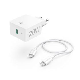   HAMA 210563, HÁLÓZTI TÖLTŐ (PD) 20W+LIGHTNING - USB TYPE-C ADATKÁBEL (APPLE GYORSTÖLTŐ SZETT)