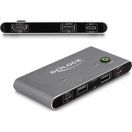 Delock USB-C -s KVM kapcsoló HDMI-hez 8K 60 Hz USB 2.0 csatlakozó felülettel