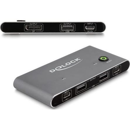 Delock USB-C -s KVM kapcsoló DisplayPort-hez 8K 30 Hz USB 2.0 csatlakozó felülettel