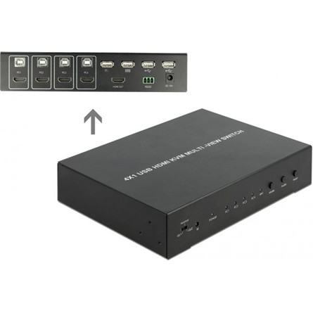 Delock 11488 Multiview 4-in-1 USB2.0 HDMI KVM switch fekete 1920x1080@60Hz