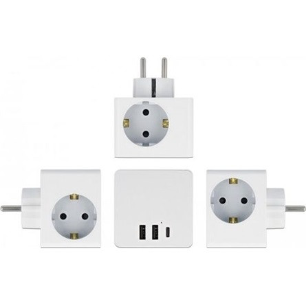 Delock 3-oldalú multi-csatlakozó kocka gyerekzárral és USB töltőfelülettel, fehér