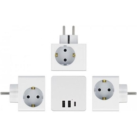 Delock 3-oldalú multi-csatlakozó kocka gyerekzárral és USB töltőfelülettel, fehér