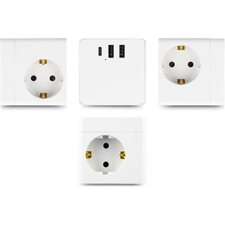 Delock 3 nyílásos csatlakozó kocka hosszabbító gyerekzárral és USB töltővel, valamint 1,5 m fehér