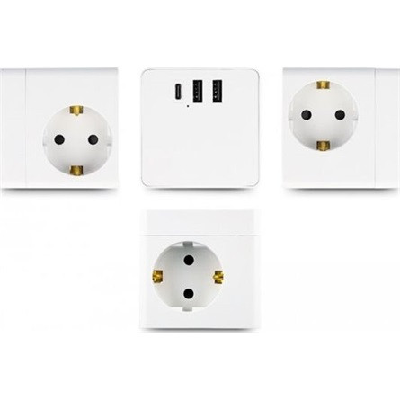 Delock 3 nyílásos csatlakozó kocka hosszabbító gyerekzárral és USB töltővel, valamint 1,5 m fehér