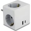 Delock Többszörös csatlakozót tartalmazó kocka, három irányú gyerekzárral és USB PD 3.0 töltővel, 20 W, fehér színben