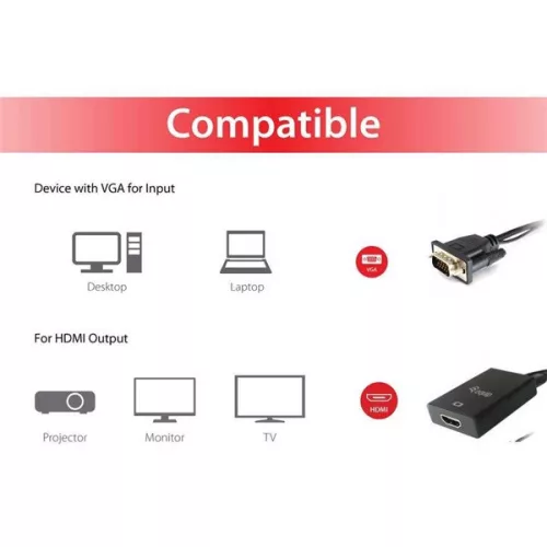 Equip Átalakító - 119038 (VGA to HDMI with Audio, fekete)