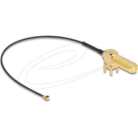 Delock Antenna kábel SMA 90  PCB anya válaszfali csatlakozóval apa I-PEX Inc., MHF  I-dugó 1.13 15 cm menethossz 15 mm