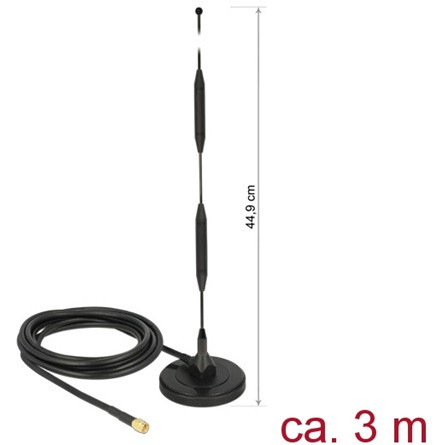 Delock LTE antenna SMA-dugó 5 dBi irányítatlan, rögzített, mágneses talppal és csatlakozókábellel (R