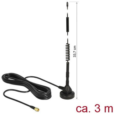 Delock LTE antenna SMA-dugó 5 dBi irányítatlan, rögzített, mágneses talppal és csatlakozókábellel (R