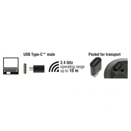 Delock Optikai USB Type-C háromgombos mini egér, 2,4 GHz-es, vezeték nélküli