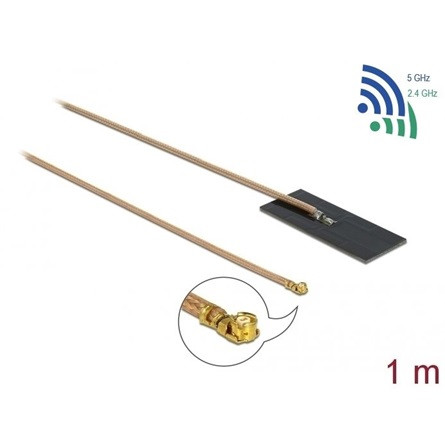 Delock WLAN 802.11 ac/ax/a/h/b/g/n Antenna, MHF® I csatlakozódugó, 0,5 - 1,2 dBi, RG-178 1 m-es NYÁK