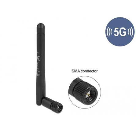 Delock 5G 3,3 - 5,0 GHz antenna SMA apa -1,0 - 4,5 dBi 10,9 cm hosszú kétirányú billenő csatlakozáss