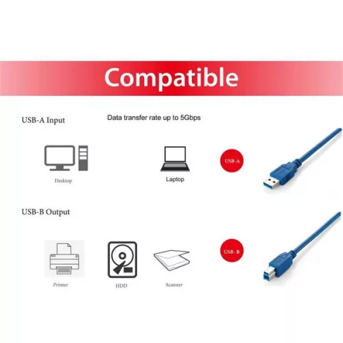 Equip Kábel - 128291 (USB3.0, A-B kábel, apa/apa, duplán árnyékolt, 1m)