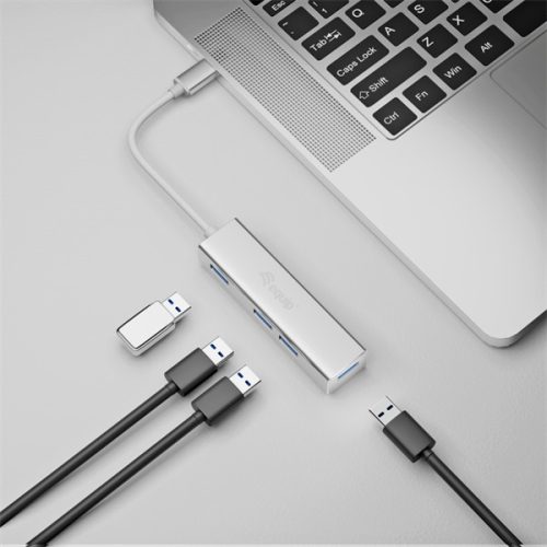 Equip-Life USB Hub - 128958 (USB-C 3.0, 4 Port, USB tápellátás, kompakt dizájn, ezüst)