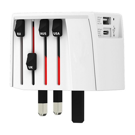 SKROSS MUV utazó töltő USB+Type-C aljzat 250V/2.5A, földelt, FEHÉR