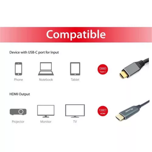 Equip Kábel - 133417 (USB-C to HDMI, apa/apa, 4K/60Hz, aluminium burkolat, 3m)