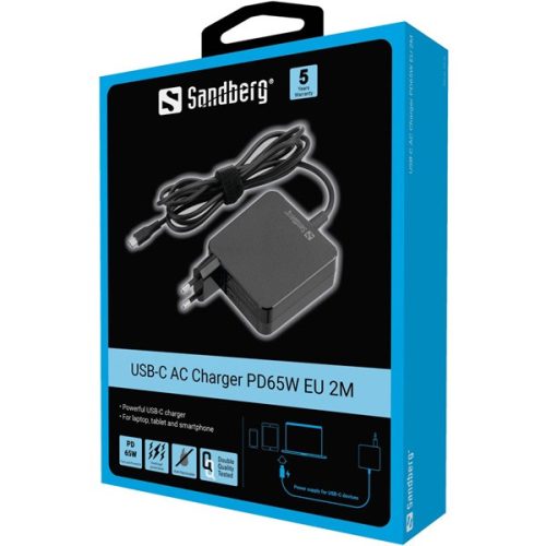 Sandberg Univerzális Töltő adapter - USB-C AC Charger PD65W EU 2M