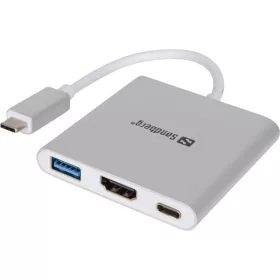   Sandberg Kábel Átalakító - USB-C Mini Dock HDMI+USB (ezüst; USB-C bemenet; HDMI+USB3.0+USB-C power kimenet)