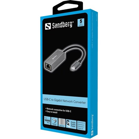 Sandberg 136-04 1Gb/s USB-C RJ45 hálózati adapter