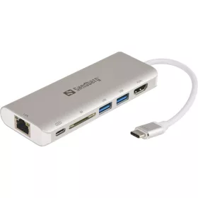   Sandberg Notebook Dokkoló - USB-C Dock HDMI+LAN+SD+USB,61W (USB-C bem. / HDMI+USB3.0+USB-C+RJ45+SD kim.)
