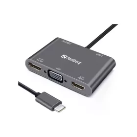   Sandberg Notebook Dokkoló - USB-C Dock (USB-C bemenet; 2xHDMI+USB-A3.0+1xVGA kimenet)