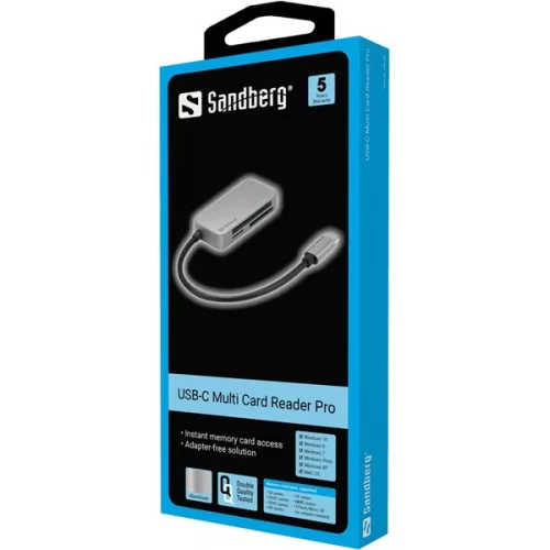 Sandberg Kártyaolvasó - USB-C Multi Card Reader Pro (USB-C; SD/SDHC/SDXC/CF/MMC/T-Flash/MicroSD)