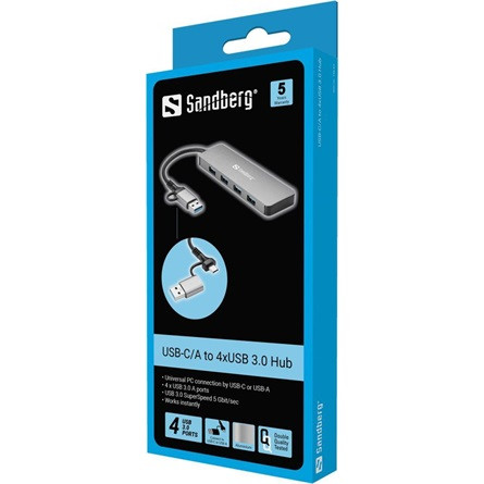 Sandberg 136-63 4-portos USB-C/A hub ezüst