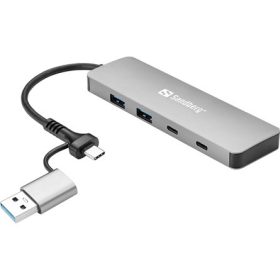 Sandberg 136-64 4-portos USB-C/A hub ezüst