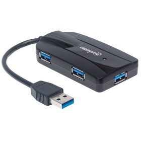   Manhattan USB HUB - USB 3.0-ról  3db USB 3.0-ra, SD, MicroSD kártyaolvasó slot, Fekete