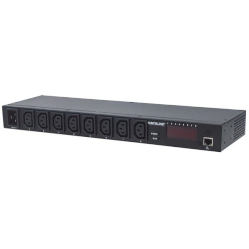 Manhattan elosztó - 19" 1U Rackmount okos elosztó, 8db C13 aljzat, fogyasztás, páratartalom, hőmérséklet monitorozás