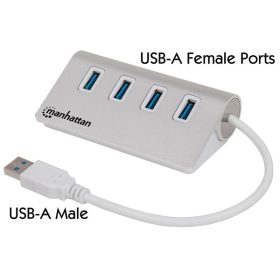   Manhattan USB HUB - USB 3.0-ról  4db USB 3.0-ra, Aluminium burkolat