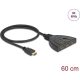 Delock HDMI switch 3 x HDMI bemenet - 1 x HDMI kimenet 8K 60 Hz, integrált kábellel 60 cm