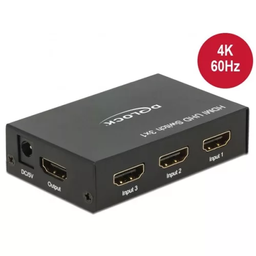 Delock HDMI Switch - 18683 (HDMI UHD-kapcsoló, 3 x bemenet, 1x kimenet, 4K)