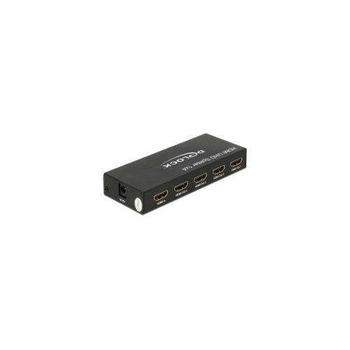 Delock HDMI Splitter - 18684 (Bemenet: HDMI-A, Kimenet: 4x HDMI-A, 3D, HDCP, Max.:3840x2160@60Hz, fém, fekete)