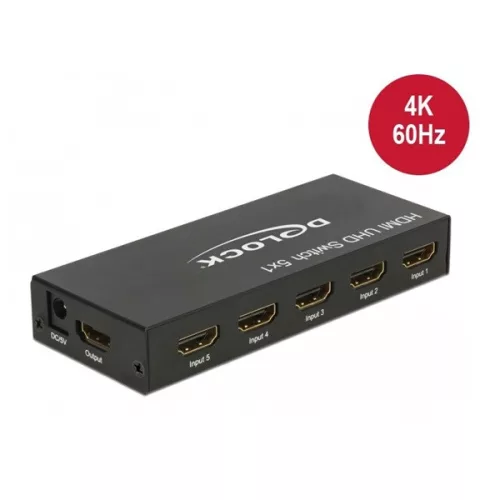 Delock HDMI Switch - 18685 (HDMI UHD-kapcsoló, 5 x bemenet, 1x kimenet, 4K)