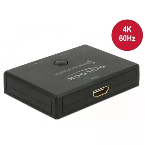 Delock HDMI Switch - 18749 (HDMI 4K 60Hz, kétirányú, 2 x bemenet, 1x kimenet / 1 x bemenet, 2 x kimenet)