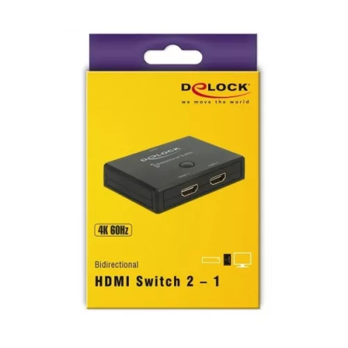 Delock HDMI Switch - 18749 (HDMI 4K 60Hz, kétirányú, 2 x bemenet, 1x kimenet / 1 x bemenet, 2 x kimenet)