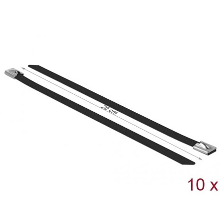 Delock Rozsdamentes Acél Kábelkötegek Hossza 200 x Szélesség 7,9 mm fekete 10 db.