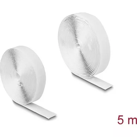 Delock Öntapadó tépőzáras szalag-szett, H 5 m és Sz 20 mm fehér