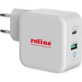   ROLINE Fali töltő, 1x USB3.0 Type-A + 1x USB Type-C, 65W, fehér