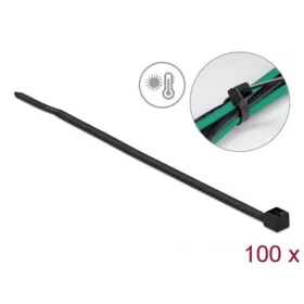   Delock Kábelkötöző ellenáll a forró hőmérsékletnek hossza 100 x szélessége 2,5 mm, 100 db. Fekete