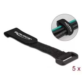   Delock Befűzős kábelkötegelő tépőzárral hossza 150 mm, szélessége 20 mm, 5 db. Fekete