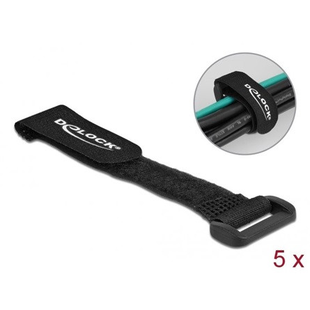 Delock Befűzős kábelkötegelő tépőzárral hossza 150 mm, szélessége 20 mm, 5 db. Fekete