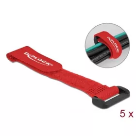   Delock Befűzős kábelkötegelő tépőzárral hossza 150 mm, szélessége 20 mm, 5 db. Piros