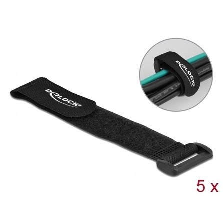 Delock Befűzős kábelkötegelő tépőzárral hossza 190 mm, szélessége 25 mm, 5 db. Fekete