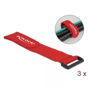   Delock Befűzős kábelkötegelő tépőzárral hossza 280 mm, szélessége 38 mm, 3 db. Piros
