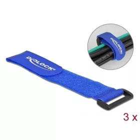   Delock Befűzős kábelkötegelő tépőzárral hossza 280 mm, szélessége 38 mm, 3 db. Kék
