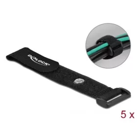   Delock Befűzős kábelkötegelő tépőzárral és szorító karikával hossza 190 mm, szélessége 25 mm, 5 db.